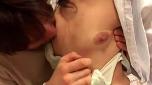 naughty japanese babe spreads hairy pussy for dildo fucking and fingering