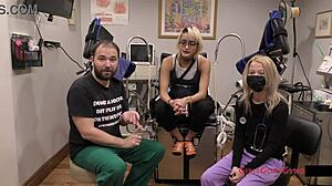 CHANNY CROSSFIRE'S NURSE GLOVES SPREAD SHAVED PUSSY WIDE IN HOSPITAL PHYSICAL FETISH!