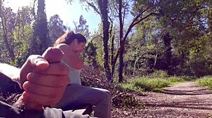 exhibitionist babe seduces curvy milf for outdoor suck fuck facial in park