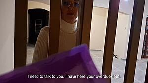 brunette skips rent payment by riding collector's cock missionary after footjob and wet pussy lick