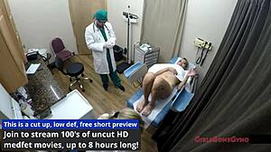 CHANNY CROSSFIRE'S NURSE GLOVES SPREAD SHAVED PUSSY WIDE IN HOSPITAL PHYSICAL FETISH!