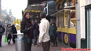 Big-titted Dutch hooker sucks cock close-up before bent-over sex