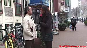 Big-titted Dutch hooker sucks cock close-up before bent-over sex