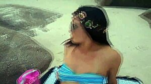 i went to the nudist beach to flash my big clit and fuck outdoors with this athletic latina milf