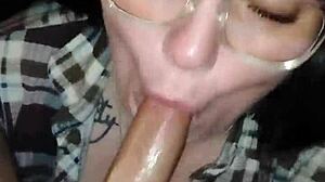 Slutty wife deepthroats hubby's monster cock gags chokes then creampie fucks