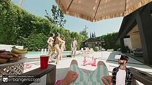 wanna join three bikini babes fucking wild poolside orgy?