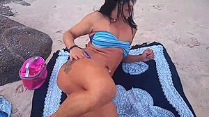 i went to the nudist beach to flash my big clit and fuck outdoors with this athletic latina milf