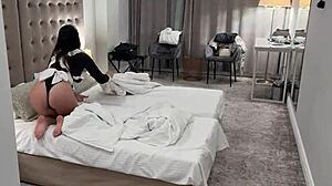 Hotel cleaning lady with big ass bends over for stranger's bareback pounding