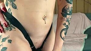 Hot milf lady punishes with double strapon domination heels