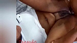 Fat ebony begs for cum while moaning sideways anal pounding