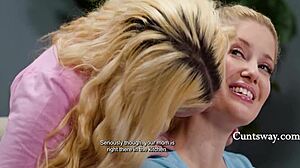 Step mom squirts from sneaky desk tongue fuck nearly caught