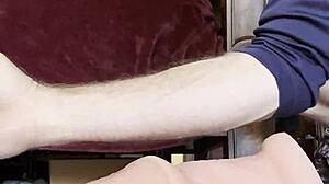 huge 13.5 inch girth anal toy stretches solo guy's gaping ass