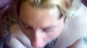 Blonde goddess delivers sloppy interracial deepthroat blowjob swallowing cum mouthful