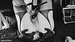 Adina125ml fingers tight ass in heels for deep anal masturbation training