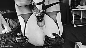 Adina125ml fingers tight ass in heels for deep anal masturbation training