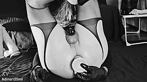 Adina125ml fingers tight ass in heels for deep anal masturbation training