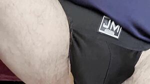 huge 13.5 inch girth anal toy stretches solo guy's gaping ass