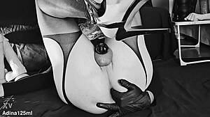 Adina125ml fingers tight ass in heels for deep anal masturbation training