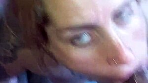 Blonde goddess delivers sloppy interracial deepthroat blowjob swallowing cum mouthful