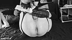 Adina125ml fingers tight ass in heels for deep anal masturbation training