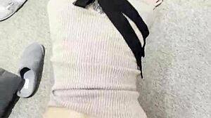 little stepmom in lingerie gets bent over kitchen counter by stepson huge cock pounding her wet pussy from behind making her moan happily