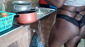 Chocolate Ebony Housewife Exposes Her Juicy Pussy At Home