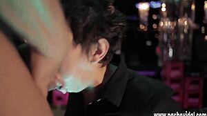 Strip club slut sucks bat, fingers pussy, massive cock feed!