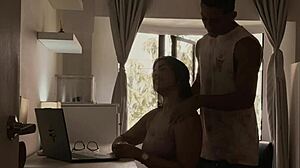 Curvy Porn Model Hooks Up with Tiny Roommate in Home Office