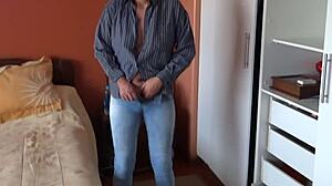 Real hidden cam catches sexy stepmom groping her big tits and wet pussy alone