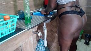 Chocolate Ebony Housewife Exposes Her Juicy Pussy At Home