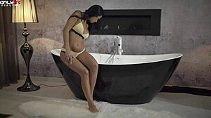 shalina devine's solo lesbian anal play builds to explosive cumshot facial