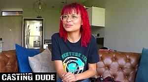 Nerdy redhead latina chokes on monster cock pov