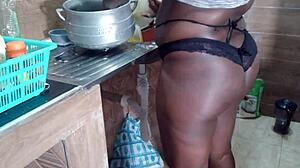 Chocolate Ebony Housewife Exposes Her Juicy Pussy At Home