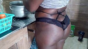 Chocolate Ebony Housewife Exposes Her Juicy Pussy At Home