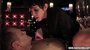 Strip club slut sucks bat, fingers pussy, massive cock feed!