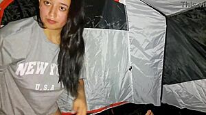 horny camper moans riding cock doggystyle on dirty ground