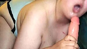 bbw shakes massive ass while deepthroating huge dildo in homemade solo play