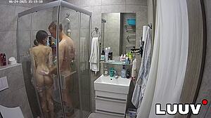 kareflore and abbadon flash natural tits in homemade shower exhibition for luuv couple reality fans
