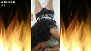 jade curls up close for deepthroat gagging on cock homemade latina style