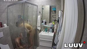 kareflore and abbadon flash natural tits in homemade shower exhibition for luuv couple reality fans