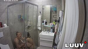 kareflore and abbadon flash natural tits in homemade shower exhibition for luuv couple reality fans