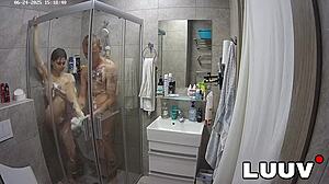 kareflore and abbadon flash natural tits in homemade shower exhibition for luuv couple reality fans
