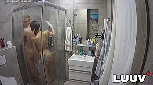 kareflore and abbadon flash natural tits in homemade shower exhibition for luuv couple reality fans