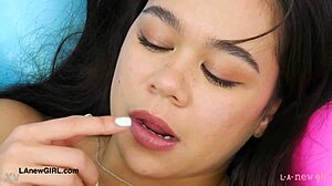 stunning latina teen teases daddy with her sexy petite body on sofa