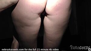 Hot ginger roxy strips sexy teases then rides dildo hard