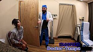 dr tampa gives zombae first gyno exam spreading petite pussy backstage