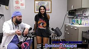 dr tampa gives zombae first gyno exam spreading petite pussy backstage