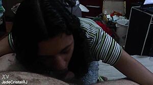 jade blows husband closeup flashing tits to earn neighbor's cock homemade brazilian