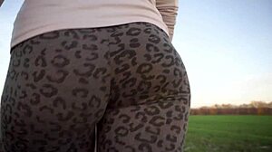 Milf ass worship in tight leopard leggings yoga tease voyeur style