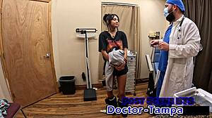 dr tampa gives zombae first gyno exam spreading petite pussy backstage